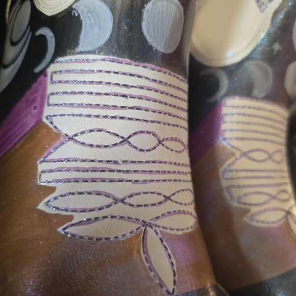 HANDCRAFTED Upcycle Cowgirl Boots HANDPAINTED Ankle Boots Block Heel Shoes 9.5 - Picture 7 of 16